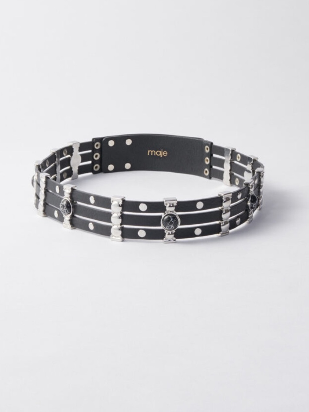 Maje high waisted leather belt with metal